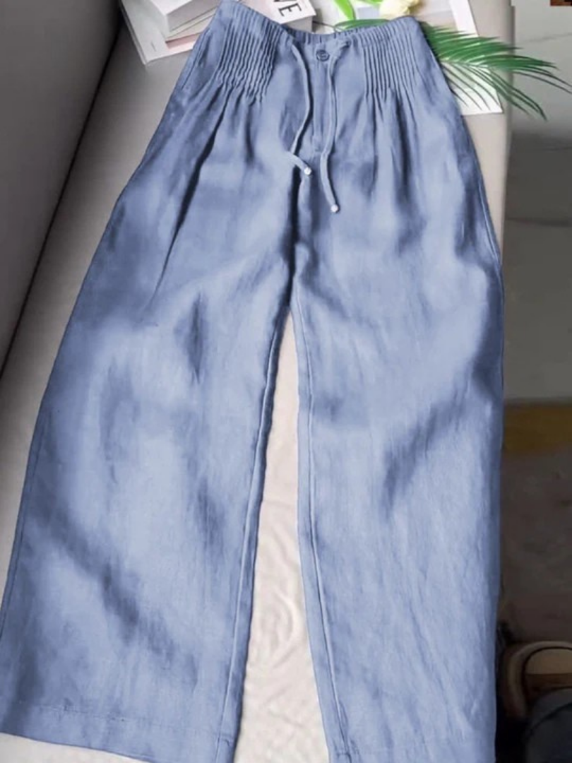 FIONA | WIDE-LEG COTTON BLEND TROUSERS