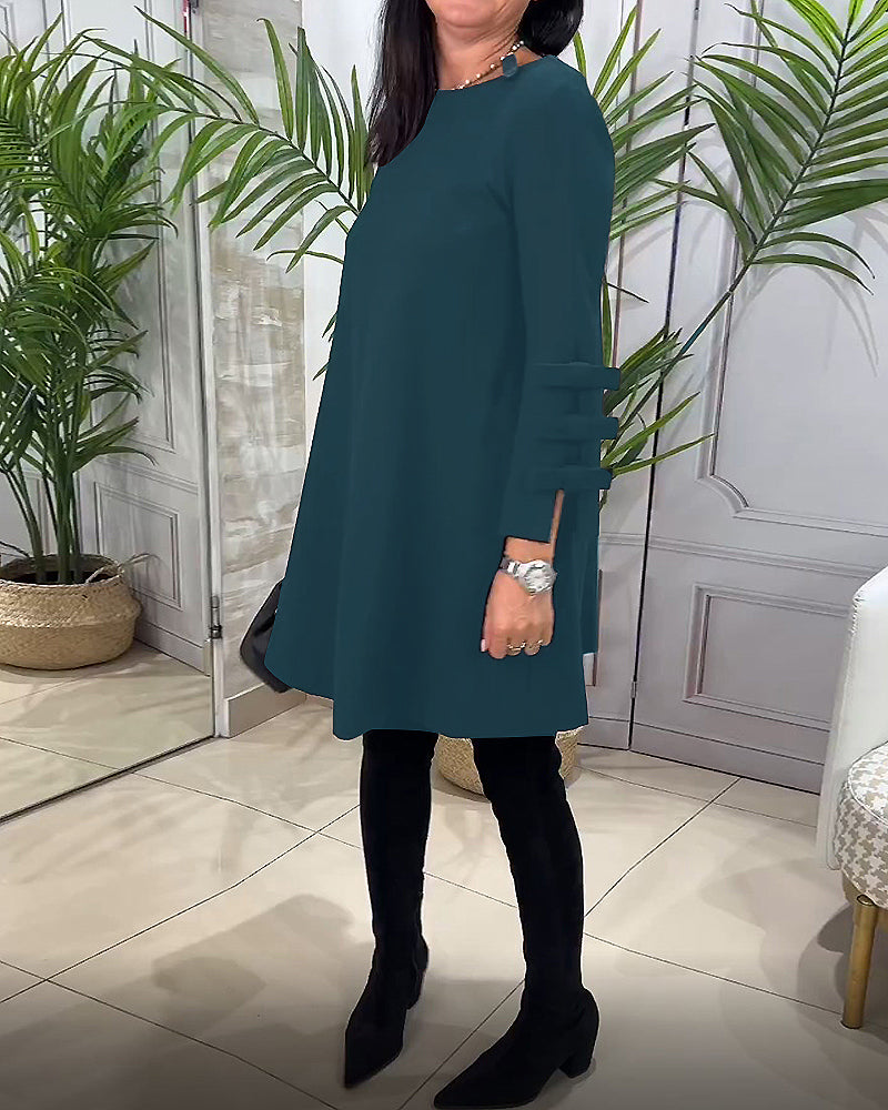 MEREDITH | ROUND NECK CUT-OUT SLEEVE SWING DRESS
