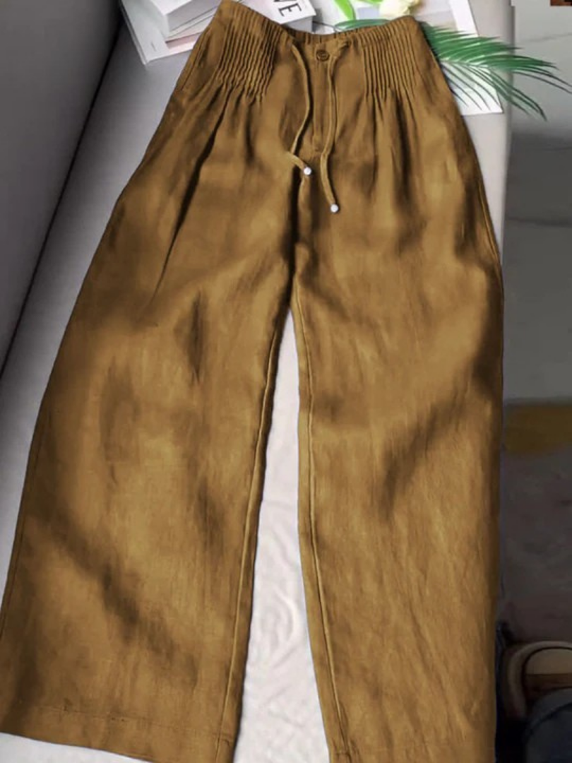 FIONA | WIDE-LEG COTTON BLEND TROUSERS