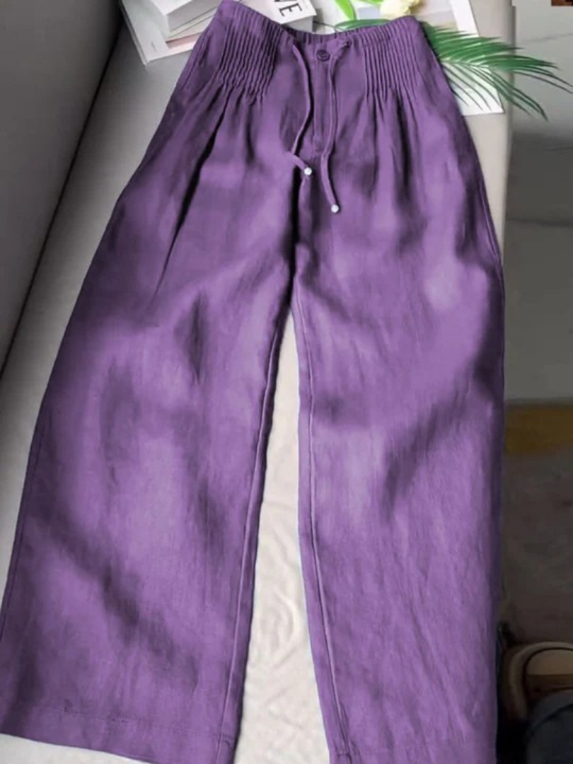 FIONA | WIDE-LEG COTTON BLEND TROUSERS