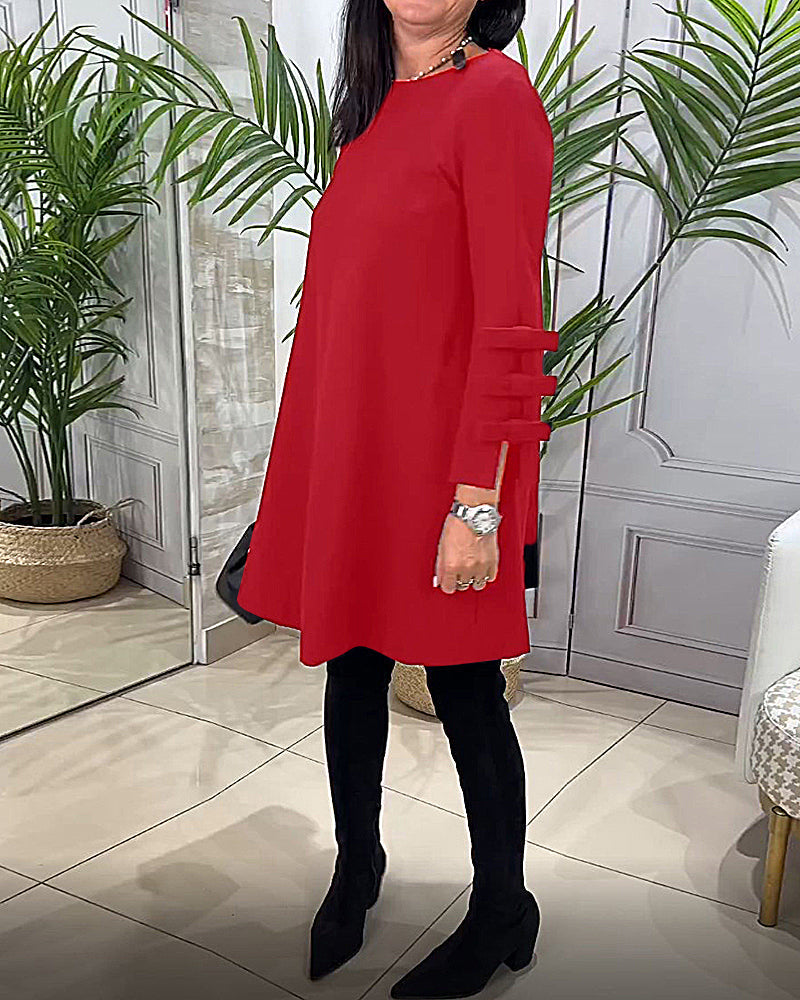 MEREDITH | ROUND NECK CUT-OUT SLEEVE SWING DRESS