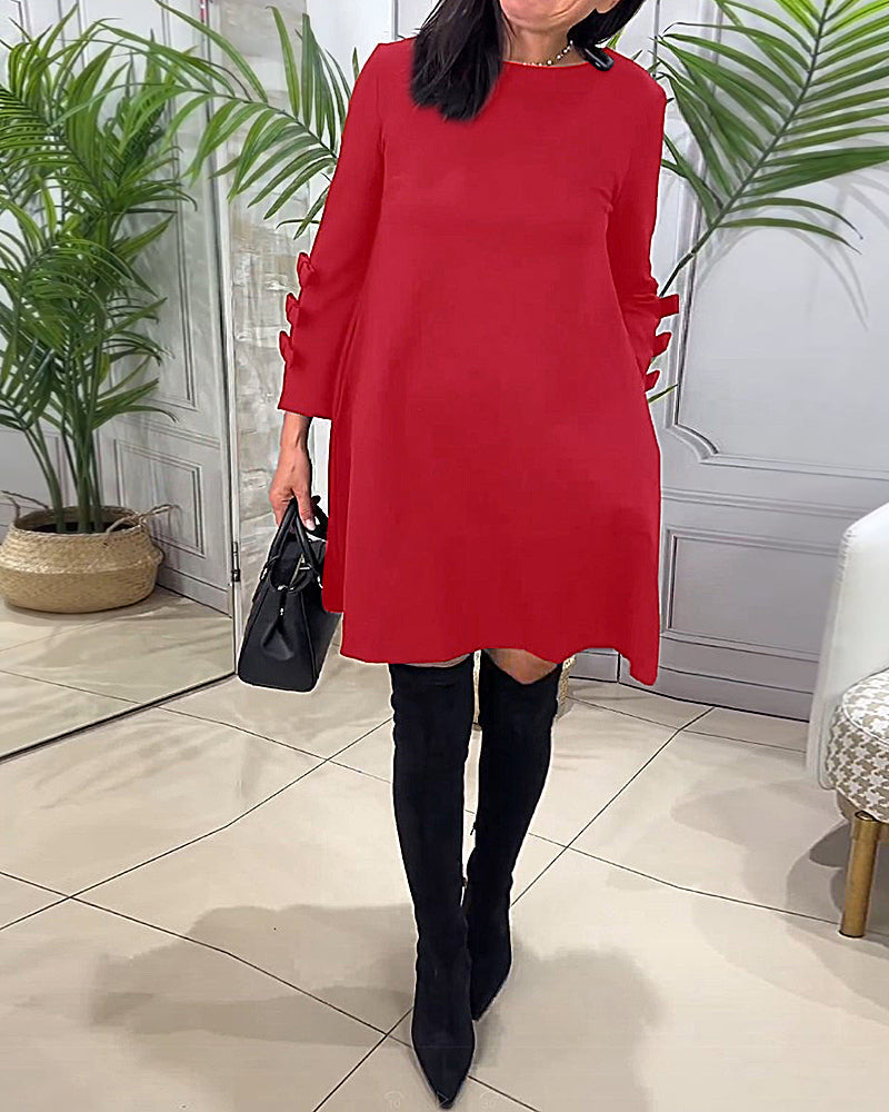 MEREDITH | ROUND NECK CUT-OUT SLEEVE SWING DRESS