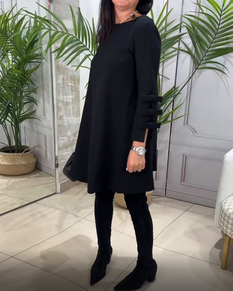 MEREDITH | ROUND NECK CUT-OUT SLEEVE SWING DRESS