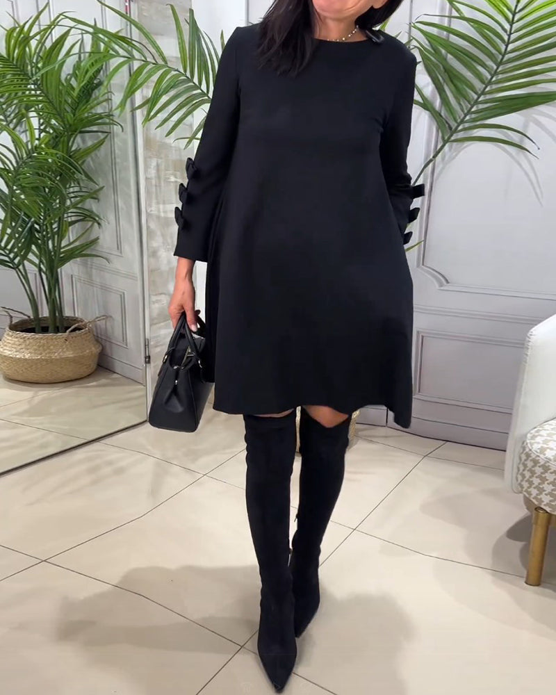 MEREDITH | ROUND NECK CUT-OUT SLEEVE SWING DRESS