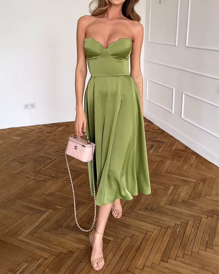 CAROLINE | ELEGANT STRAPLESS MIDI DRESS