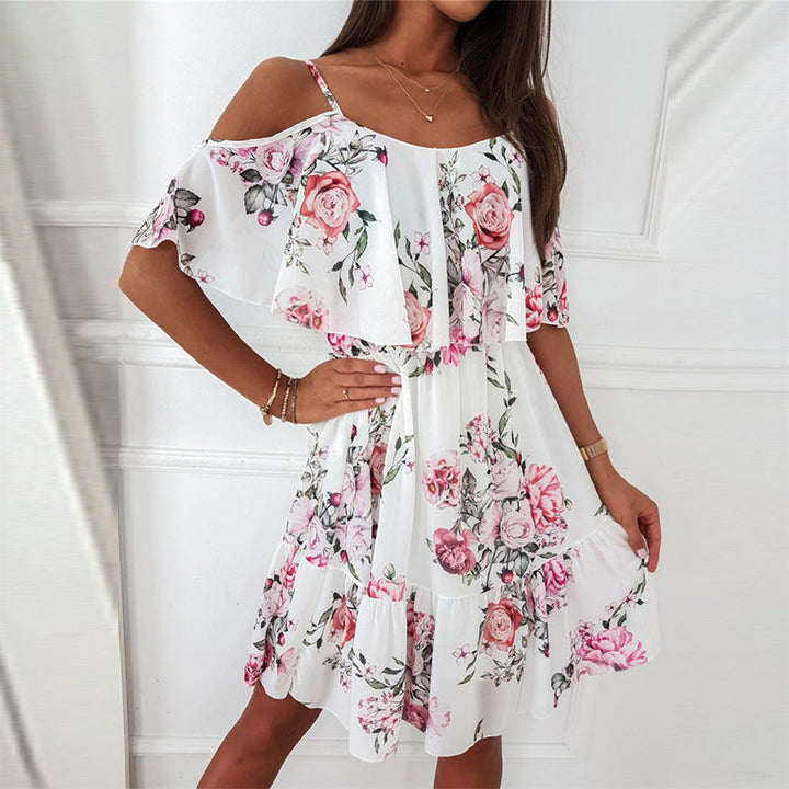 CALYNDRA | COLD SHOULDER FLORAL RUFFLE MINI DRESS