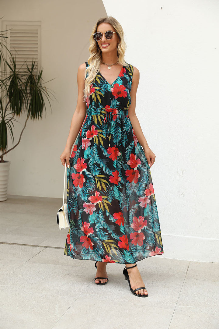 LENORA | TROPICAL PRINT V-NECK MAXI DRESS