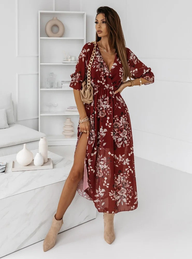 GENEVIEVE | FLORAL WRAP MAXI DRESS