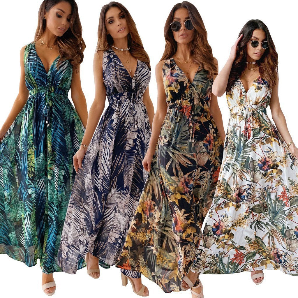 LENORA | TROPICAL PRINT V-NECK MAXI DRESS