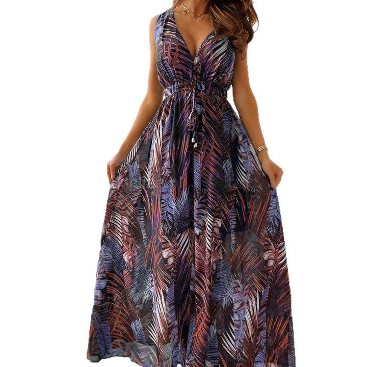 LENORA | TROPICAL PRINT V-NECK MAXI DRESS