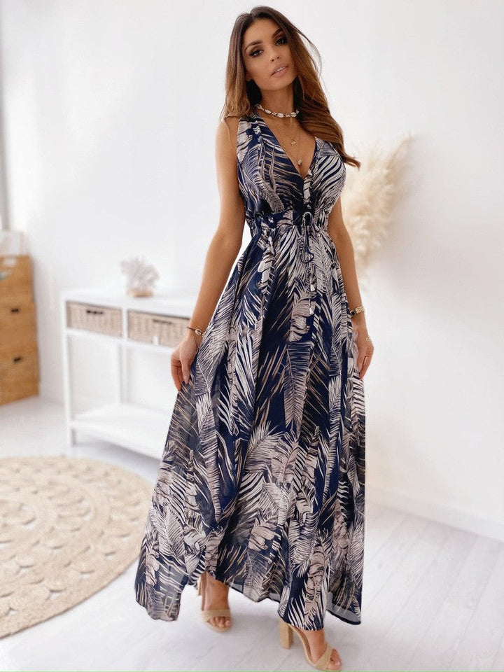 LENORA | TROPICAL PRINT V-NECK MAXI DRESS