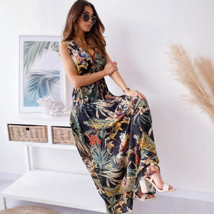 LENORA | TROPICAL PRINT V-NECK MAXI DRESS