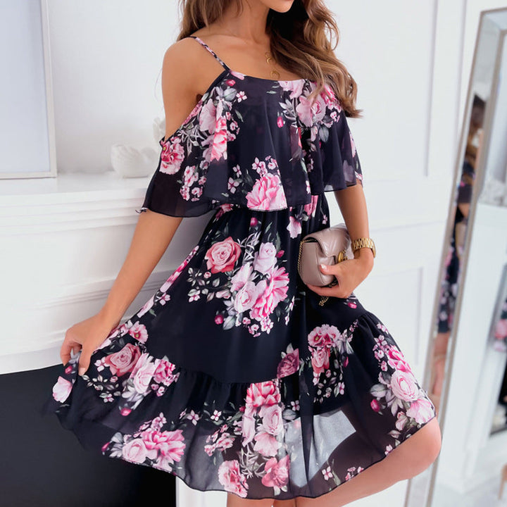 CALYNDRA | COLD SHOULDER FLORAL RUFFLE MINI DRESS