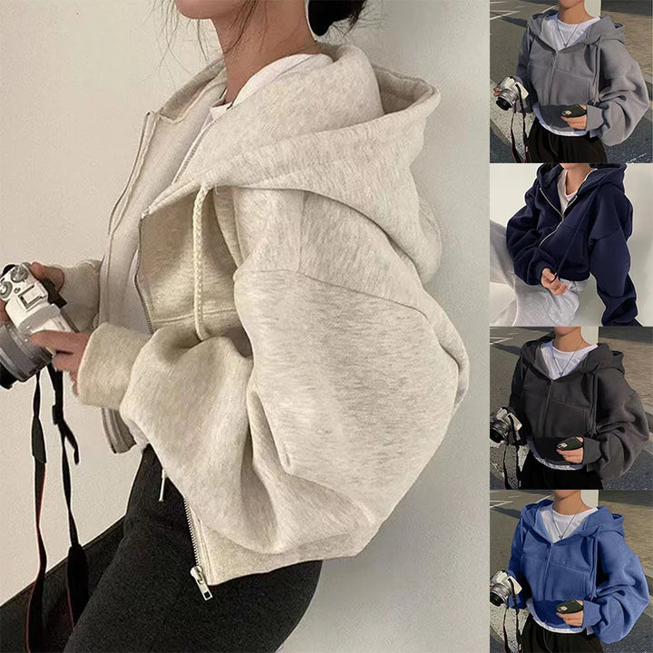 Avery™ | Fleece-Lined Cropped Zip-Up Hoodie