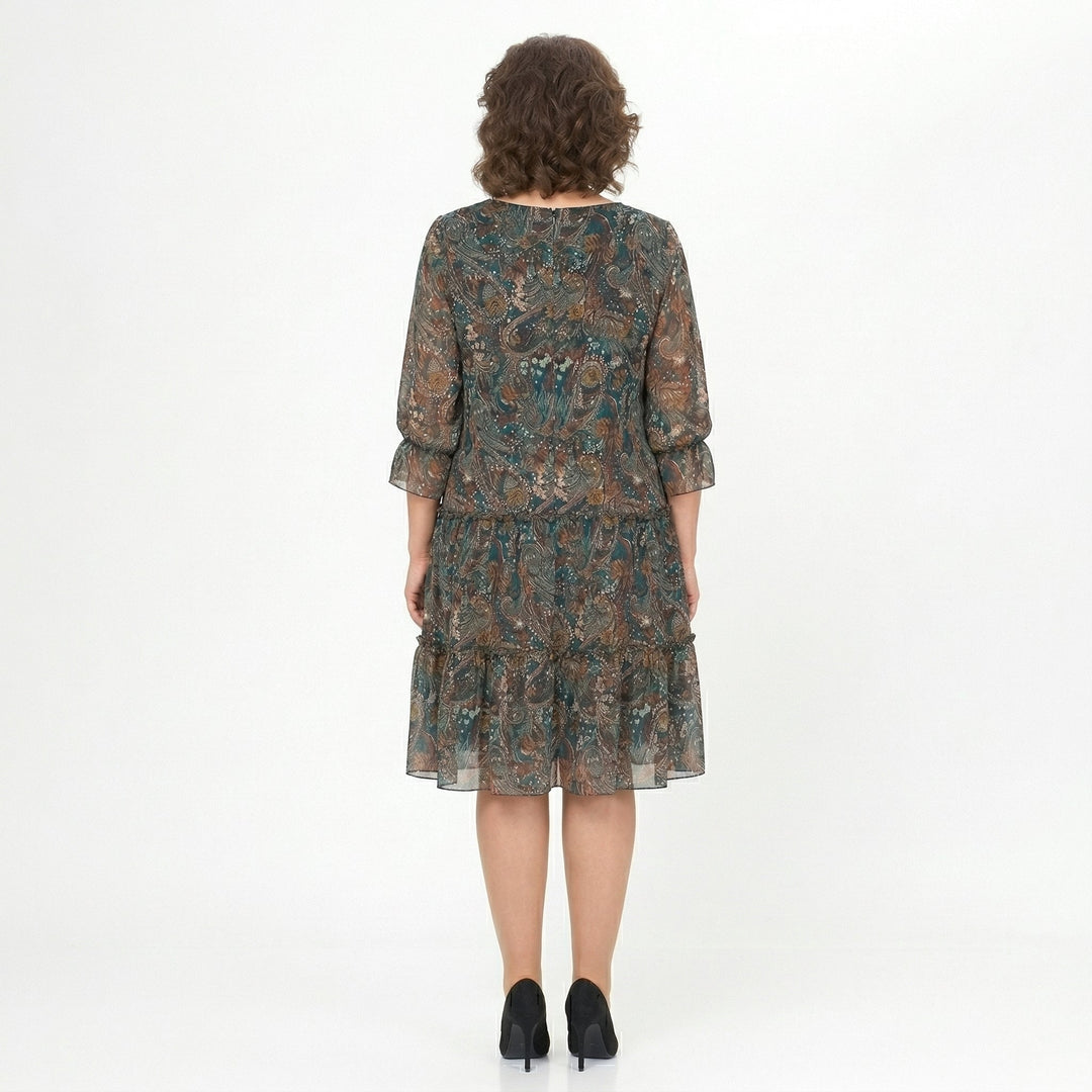 NOREEN | PAISLEY PRINT CHIFFON MIDI DRESS WITH TUMMY COVERAGE