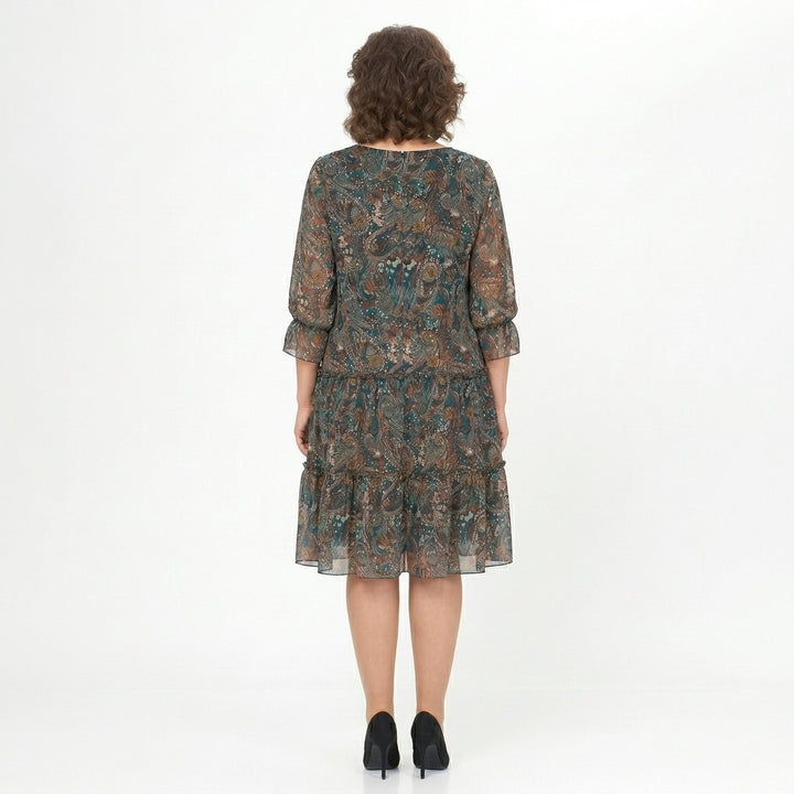 NOREEN | PAISLEY PRINT CHIFFON MIDI DRESS WITH TUMMY COVERAGE