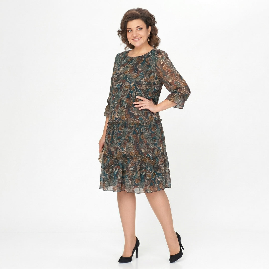 NOREEN | PAISLEY PRINT CHIFFON MIDI DRESS WITH TUMMY COVERAGE