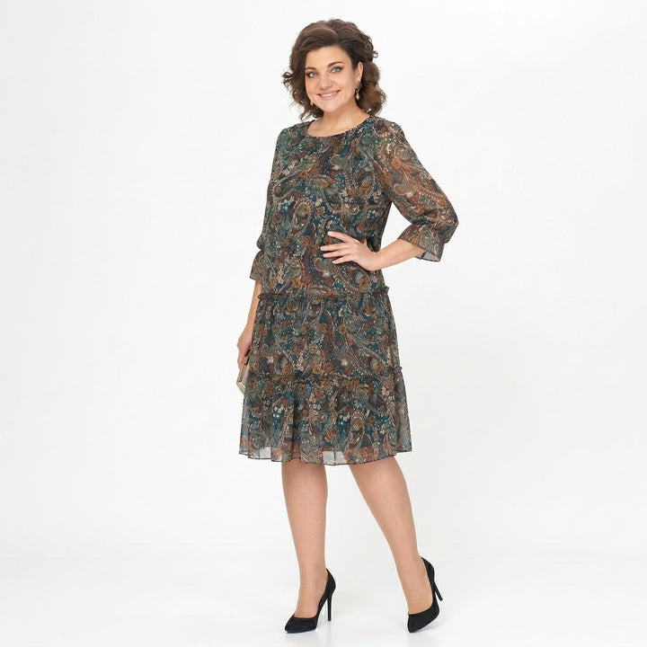 NOREEN | PAISLEY PRINT CHIFFON MIDI DRESS WITH TUMMY COVERAGE