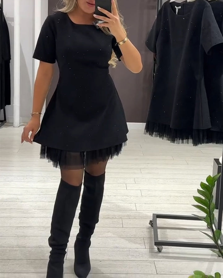 CHRISTEL | SPARKLE TULLE HEM MINI DRESS