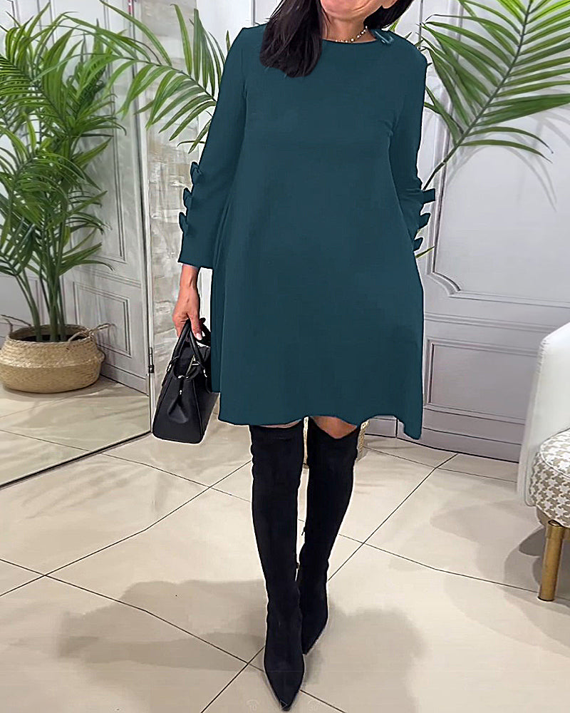 MEREDITH | ROUND NECK CUT-OUT SLEEVE SWING DRESS