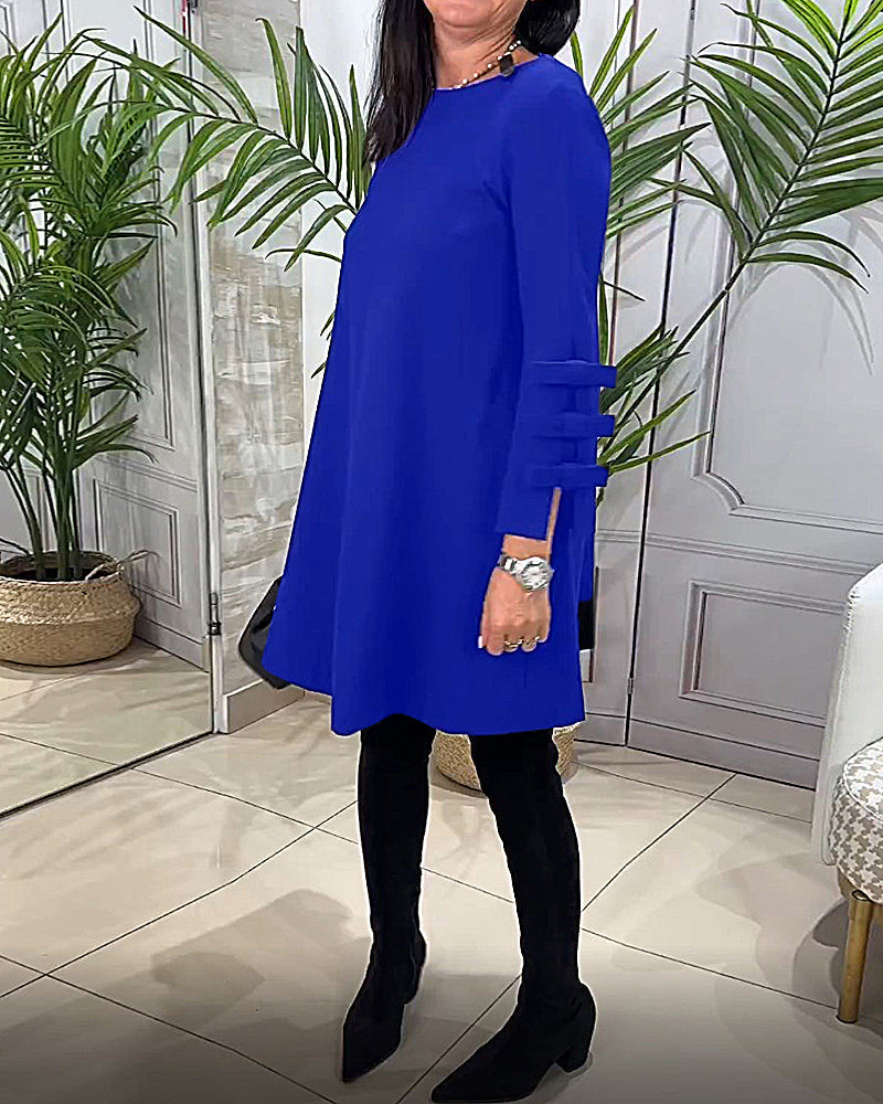 MEREDITH | ROUND NECK CUT-OUT SLEEVE SWING DRESS
