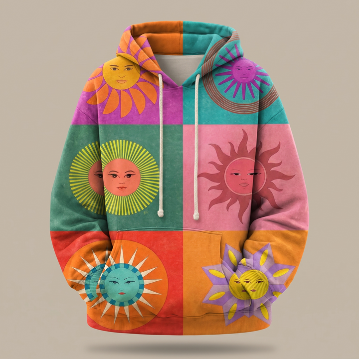 THALINDRA | RAINBOW SUNBURST GRAPHIC HOODIE