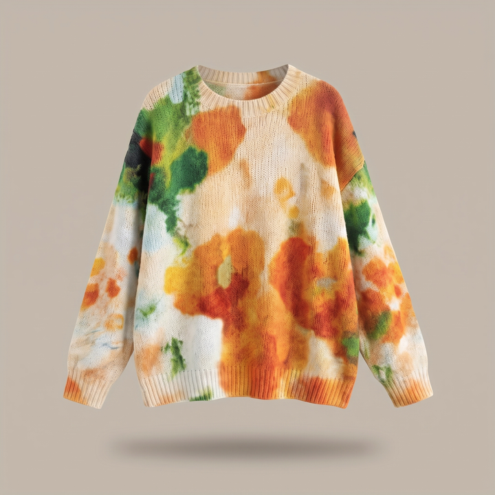 AMBERLEI | ORANGE TIE-DYE FLORAL ROUND-NECK SWEATER