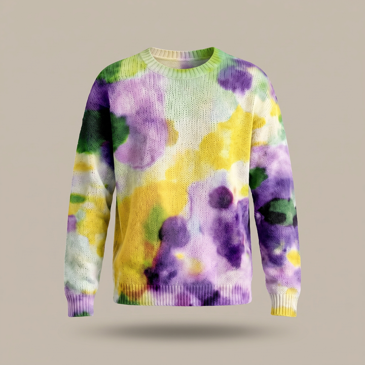 VIOLETTA | PURPLE TIE-DYE FLORAL ROUND-NECK SWEATER