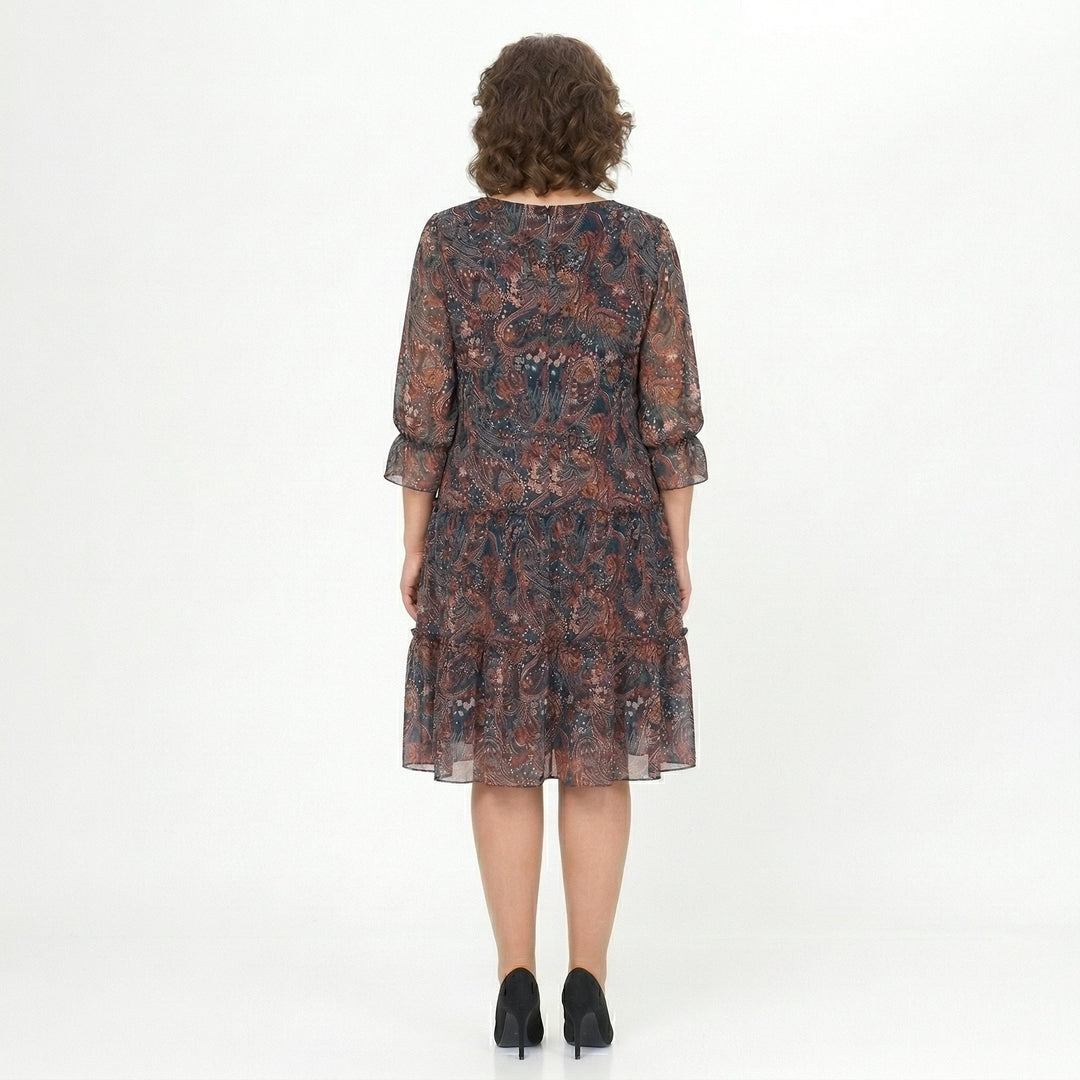 NOREEN | PAISLEY PRINT CHIFFON MIDI DRESS WITH TUMMY COVERAGE